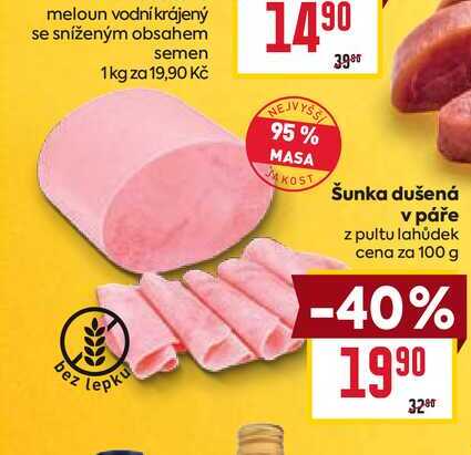 Šunka dušená v páře z pultu lahůdek cena za 100 g