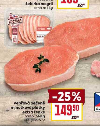 Vepřová pečeně minutkové plátky extra tenké balení, 560 g