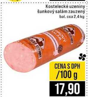 Kostelecké uzeniny šunkový salám zauzený bal. cca 2,4 kg 100g