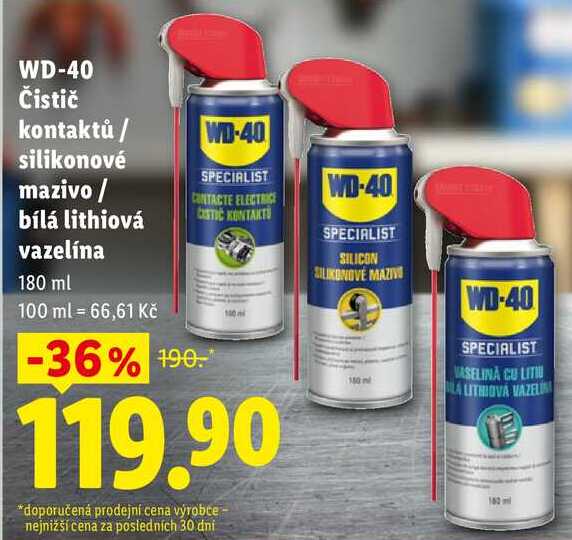 WD-40 Čistič kontaktů/silikonové mazivo/bílá lithiová vazelína, 180 ml