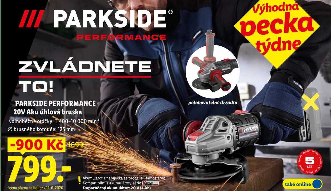 PARKSIDE PERFORMANCE 20V Aku úhlová bruska 