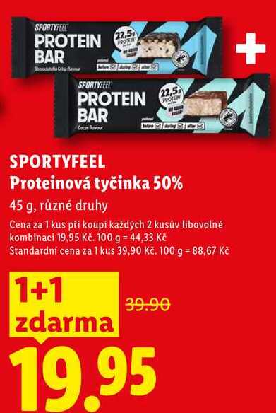 SPORTYFEEL Proteinová tyčinka 50%, 45 g, v akci