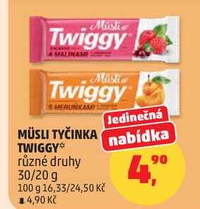 MÜSLI TYČINKA TWIGGY nabídka různé druhy, 30/20 g 