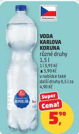 VODA KARLOVA KORUNA různé druhy, 1,5 l