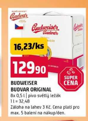 BUDWEISER BUDVAR ORIGINAL 8x 0,5l pivo světlý ležák 