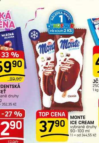 MONTE ICE CREAM vybrané druhy 90-100 ml