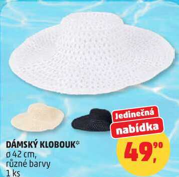DÁMSKÝ KLOBOUK průměr 42 cm, různé barvy, 1 ks 