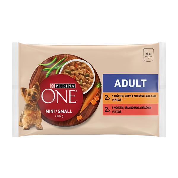 Purina ONE Mini Dog Adult kapsičky pro psy kuře, hovězí ve šťávě 4x85g