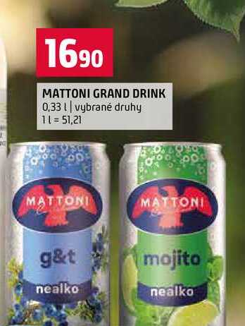 MATTONI GRAND DRINK 0,33l vybrané druhy 