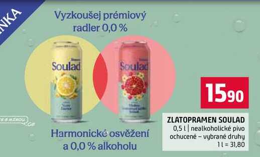 ZLATOPRAMEN SOULAD 0,5l nealkoholické pivo ochucené vybrané druhy