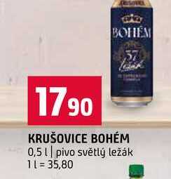 KRUŠOVICE BOHÉM 0,5l pivo světlý ležák 
