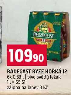 RADEGAST RYZE HOŘKÁ 12 6x 0,33l pivo světlý ležák 