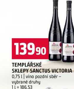 TEMPLÁŘSKÉ SKLEPY SANCTUS VICTORIA 0,75l víno pozdní sběr vybrané druhy 