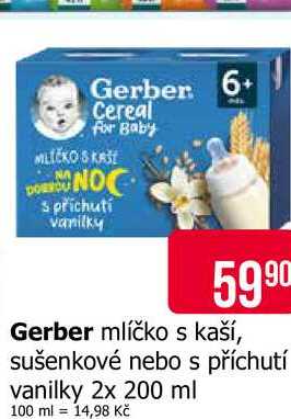 Gerber mlíčko s kaší, sušenkové nebo s příchutí vanilky 2x 200 ml 