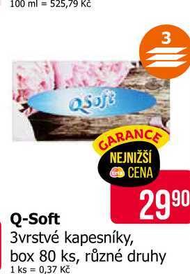 Q-Soft 3vrstvé kapesníky, box 80 ks, různé druhy