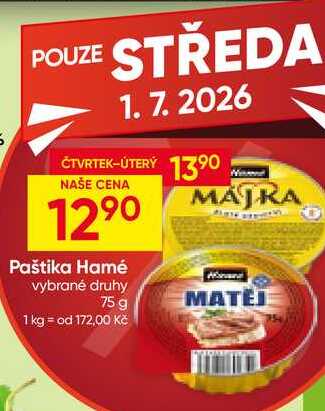 Hamé Paštika 75g, vybrané druhy