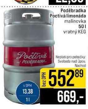 Poděbradka Poctivá limonáda malinovka 50l