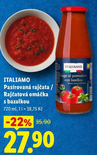 ITALIAMO Pasírovaná rajčata/Rajčatová omáčka s bazalkou, 720 ml