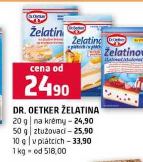 DR. OETKER ŽELATINA 20 g na krémy 50 g ztužovací 10 g v plátcích 