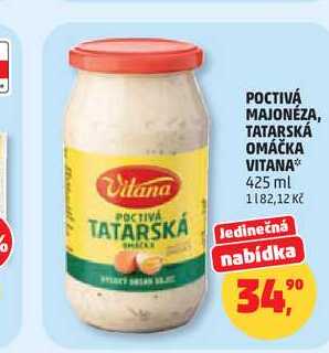 POCTIVÁ MAJONÉZA, TATARSKÁ OMÁČKA VITANA 425 ml