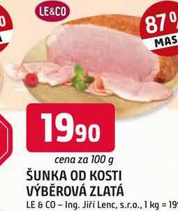 ŠUNKA OD KOSTI VÝBĚROVÁ ZLATÁ 100g