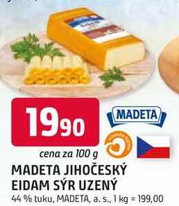 MADETA JIHOČESKÝ EIDAM SÝR UZENÝ 44% tuku, 100g
