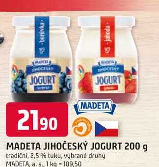 MADETA JIHOČESKÝ JOGURT 200 g tradiční, 2,5% tuku