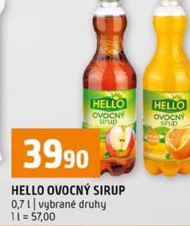 HELLO OVOCNÝ SIRUP 0,7l vybrané druhy