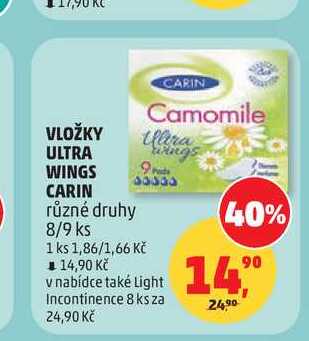 VLOŽKY ULTRA WINGS CARIN různé druhy 8/9 ks