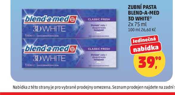 Blend-A-Med 3D White zubní pasta s bělícím účinkem 2x  75ml