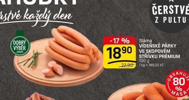 VÍDEŇSKÉ PÁRKY VE SKOPOVÉM STŘÍVKU PRÉMIUM 100 g 