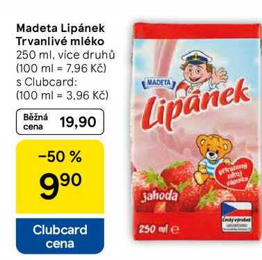 Madeta Lipánek Trvanlivé mléko, 250 ml, více druhů  