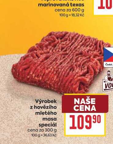 Výrobek z hovězího mletého masa speciál cena za 300 g 