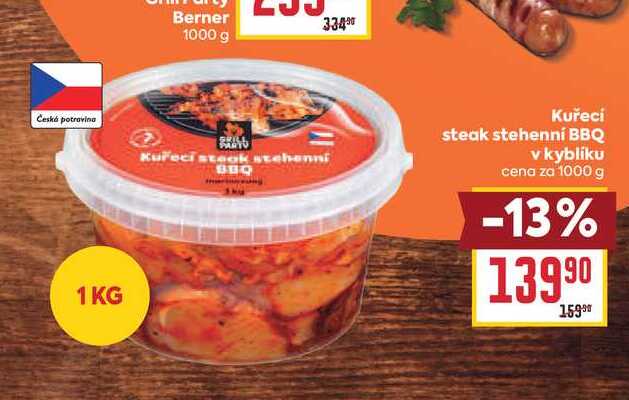Kuřecí steak stehenní BBQ v kyblíku cena za 1000 g 