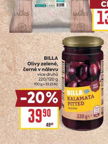 BILLA Olivy zelené, černé v nálevu více druhů 220/120 g
