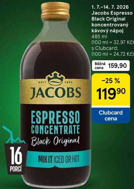 Jacobs Espresso Black Original koncentrovaný kávový nápoj, 485 ml