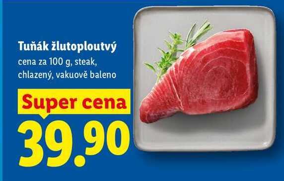 Tuňák žlutoploutvý, cena za 100 g