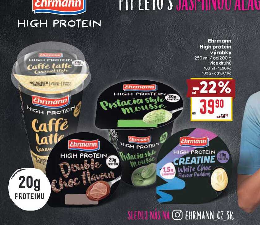 Ehrmann High protein výrobky 250 ml / od 200 g 