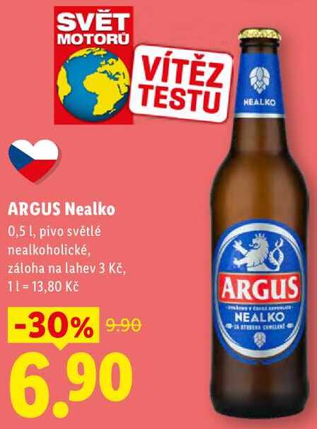 ARGUS Nealko, 0,5 l, pivo světlé nealkoholické
