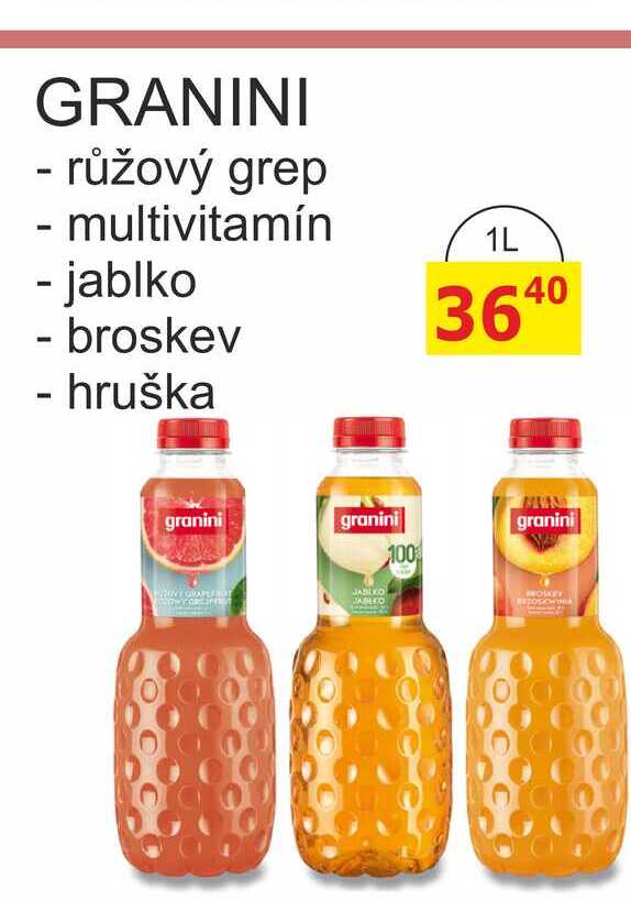 GRANINI - růžový grep, multivitamín, jablko, broskev, hruška 1L 