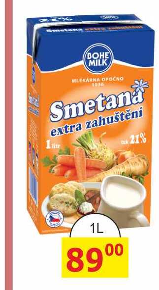BOHEMILK Smetana extra zahuštění 21% 1L  v akci