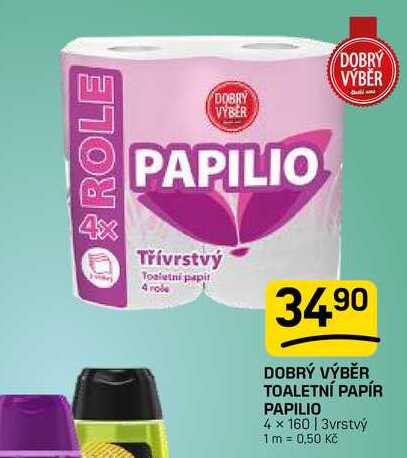 DOBRÝ VÝBĚR TOALETNÍ PAPÍR PAPILIO 4x160 | 3vrstvý