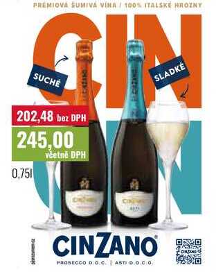 CINZANO PROSECCO D.O.C., ASTI D.O.C.O 0,75l