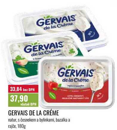 GERVAIS de la Crème natur, s česnekem a bylinkami, bazalka a rajče, 180g 