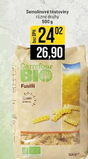 Semolinové těstoviny rúzne druhy 500 g