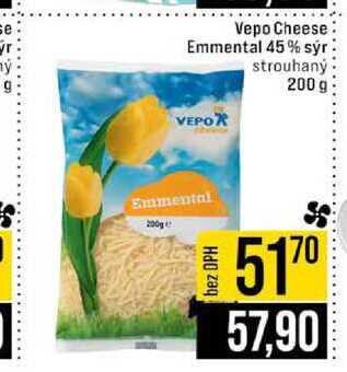 Vepo Cheese Emmental 45% sýr strouhaný 200 g