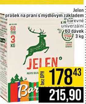 Jelen prášek na praní s mýdlovým základem barevné univerzální 60 dávek 3 kg