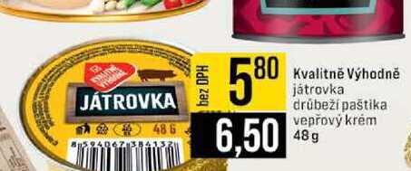 Kvalitně Výhodně játrovka drůbeží paštika vepřový krém 48g 