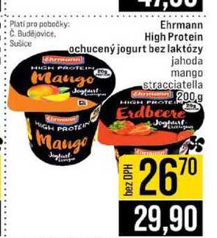 Ehrmann High Protein ochucený jogurt bez laktózy Mango jahoda mango stracciatella Chrten 200g