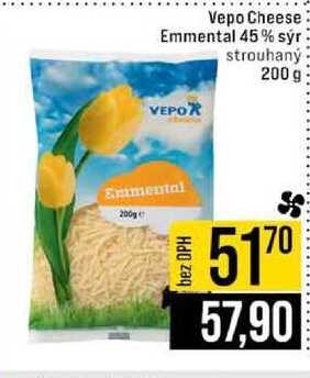 Vepo Cheese Emmental 45% sýr strouhaný 200 g